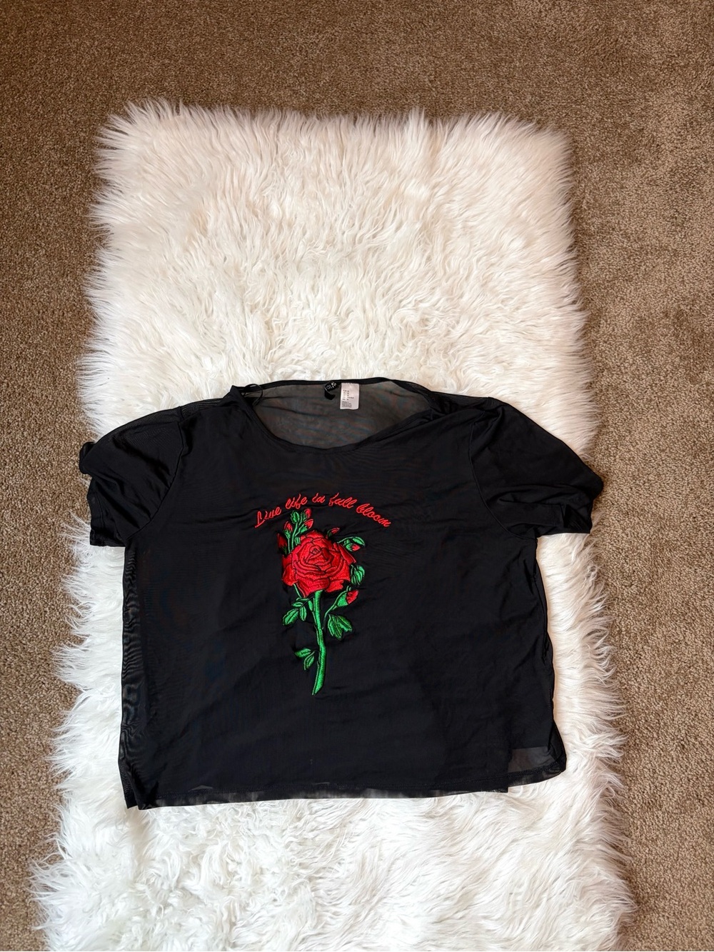 Black Mesh Rose Graphic T-Shirt